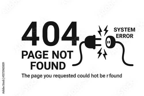 404 error, page not found vector illustration. Concept of a system error, broken link, or website maintenance with a disconnected electric plug and socket connection.