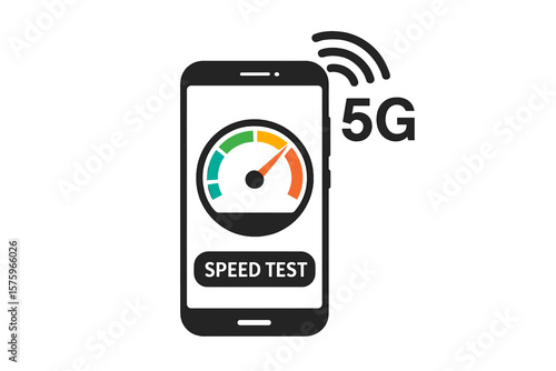 5G Wireless Network Speed Test Smartphone Icon. High Speed Internet Connection, Mobile Data Meter, Fast Download Upload, Modern Technology, Signal Strength, Vector Illustration