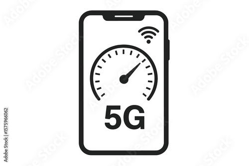 5G Internet Speed Test on Smartphone Icon. Wireless Network Technology, High Speed Connection, Mobile Data Meter, Fast Download Upload, Signal Strength, Modern Phone Display Vector