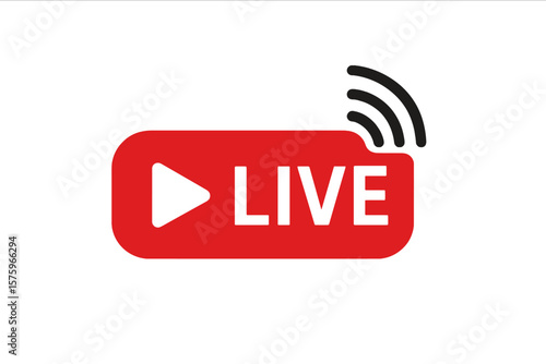Live Streaming Icon, Online Broadcast Symbol, Play Button Vector, Live Video Emblem for TV, Sports, News, Radio, Webcast, Real-Time Media, Streaming Template