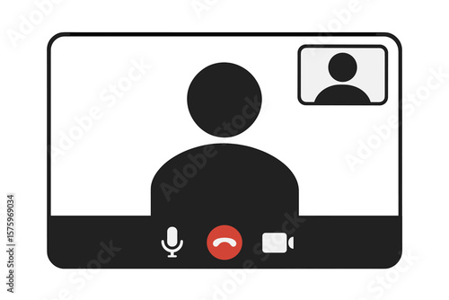Video Call Interface Template. Minimalist Online Meeting Screen. Virtual Conference User Interface. Webcam Chat Window. Remote Work Communication. Digital Meeting Room. Flat Vector Illustration