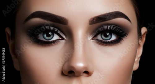 Close-up of woman's face with dramatic eye makeup
