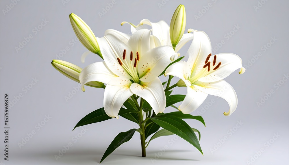 Fototapeta premium Elegant white lilies on gray