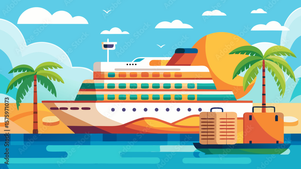 Obraz premium 27 Cruise Ship With Suitcase Placed On Deck Sum