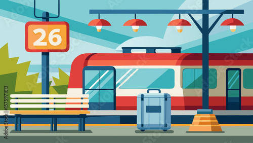 26 Train Platform Scene With Suitcase Standing N