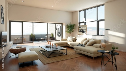 Stylish Open-Concept Living Room Featuring Minimalist Furniture and Cozy Decor Accents – AI generated