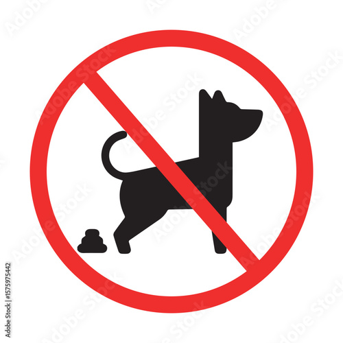 No dog fouling sign, red circle prohibition symbol, pet waste restriction for public hygiene
