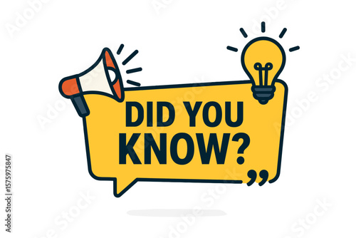 Did you know banner with megaphone and light bulb. Interesting fact label for business marketing. Question sticker with loudspeaker for quiz. Trivia night vector illustration.