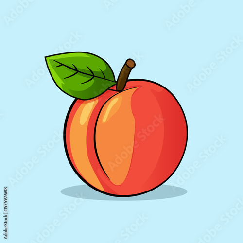 Vector image of juicy peach in flat style. Image of apricot on isolated background.