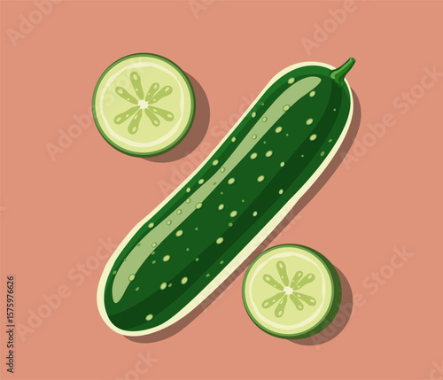 Vector image of juicy cucumber in flat style. Image of  vegetable cucumber on isolated background.