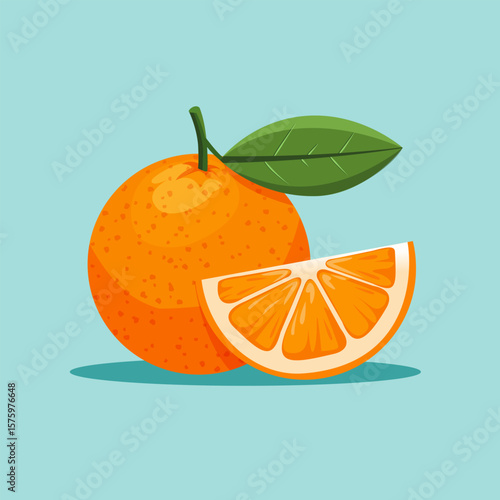 Vector image of juicy orange in flat style. Image of orange on isolated background.Vector image of juicy orange in flat style. 