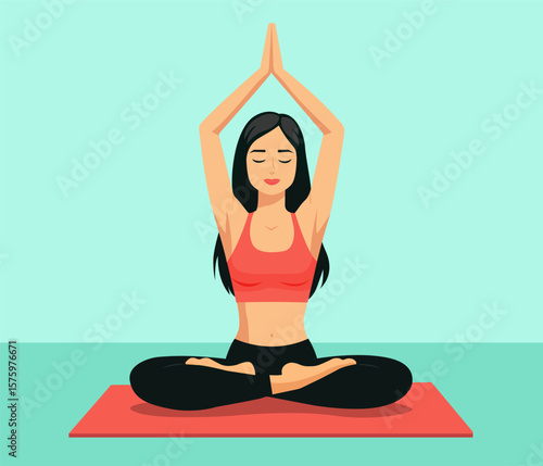 Vector illustration of a girl practicing yoga. Meditation and asanas.