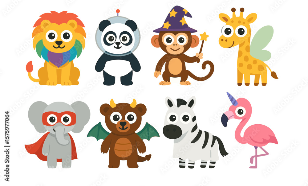 Obraz premium Colorful cartoon zoo animals: fantasy creatures bringing whimsy and fun