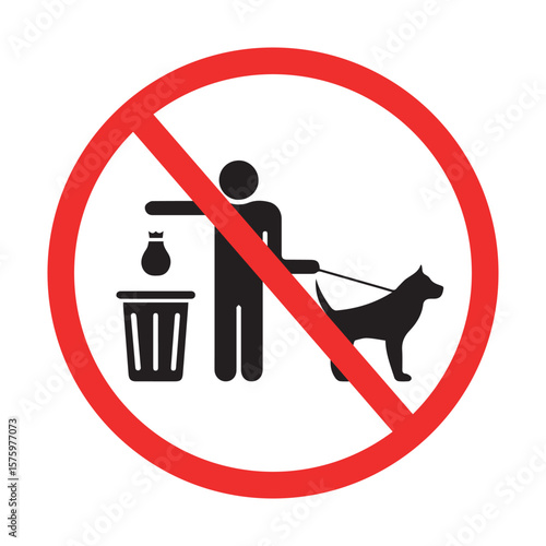 No dogs or waste disposal sign, red prohibition circle, pet restriction for public cleanliness