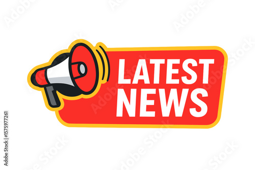 Latest news vector banner with megaphone. Breaking news announcement label with loudspeaker. Important information alert icon for promotion, advertising, newspaper and flyer design.