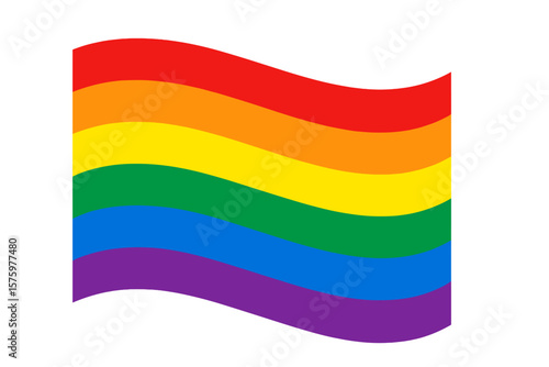 Waving rainbow flag of LGBTQIA+ community. Pride month symbol of love, freedom, and equality. Gay pride emblem isolated on white background. Vector illustration concept.