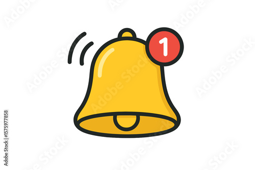 Notification bell icon. Ringing yellow bell for a new message and smartphone app alert. Subscribe button for social media. Reminder, notice and alarm clock symbol vector.