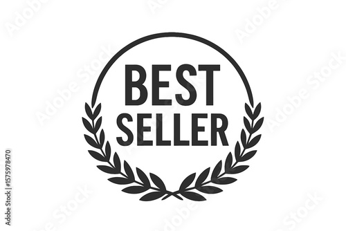Best seller badge with laurel wreath. Bestseller icon design. Top seller stamp or seal for product label. Winner award logo. Retail promotion symbol for quality guarantee.