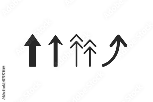 Set of swipe up arrows icons. Collection of black arrow symbols pointing upwards for social media stories or website navigation. Scroll up button or pointer sign for business.