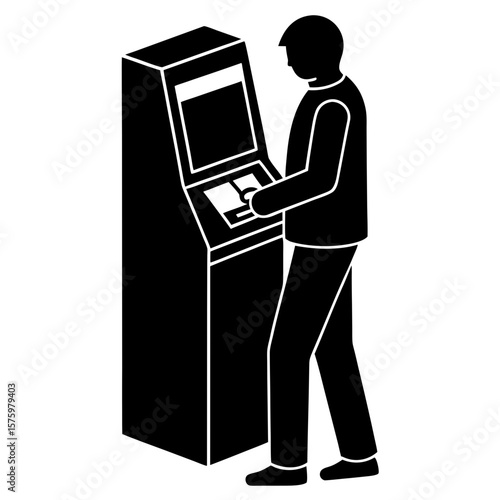 Person using ATM machine silhouette vector illustration