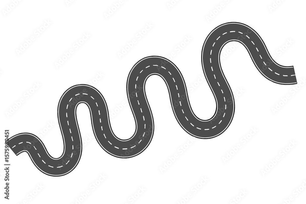 Obraz premium Curvy Winding Road Top View, Asphalt Highway with Sharp Bends, Sinuous Route, Isolated Vector, Transportation Concept, Twisting Path, Travel, Traffic, Journey, Urban Street