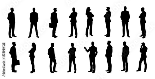 Silhouettes Group of Corporate Workers in Standing Poses with Minimalist Business Design