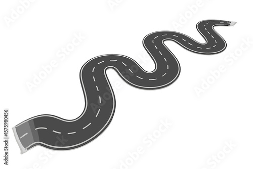 Curved Winding Road Top View, Asphalt Highway with Sharp Turns, Isolated Vector Illustration, S-Bend Route, Transportation Concept, Transparent Background