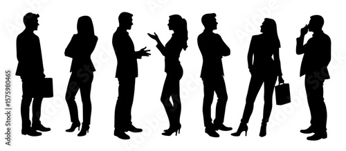Professional Business Silhouette Illustration Featuring a Group of Corporate People in Various Confident Standing Poses