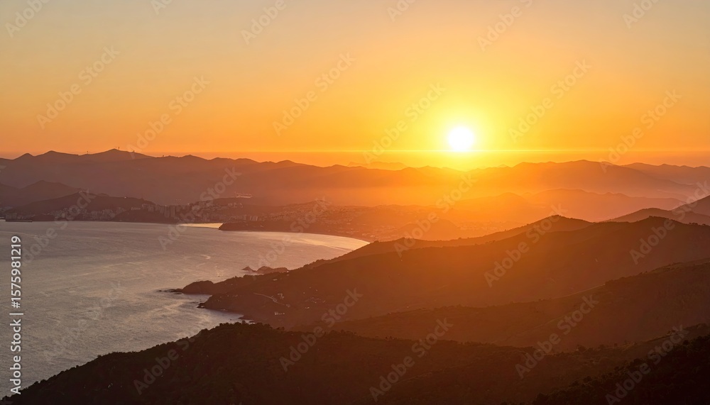 Obraz premium Golden Sunset over Mountains and Sea