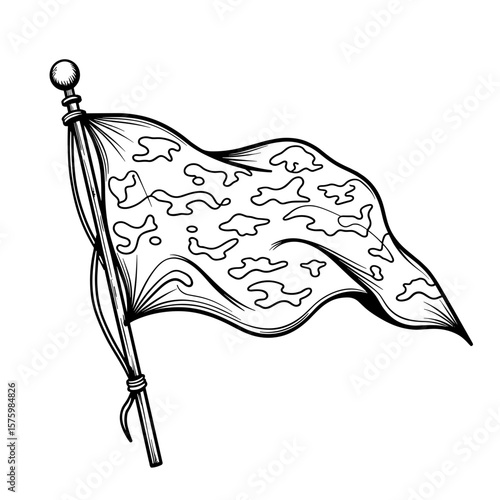 Camouflage tarp flapping in wind – Coloring book design for kids