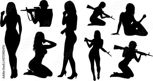 Black silhouette of a woman with arms, vector image on a white background.
