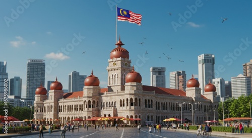 Majestic Sultan Abdul Samad Building in Kuala Lumpur, Malaysia: A Stunning Architectural Landmark under a Clear Blue Sky