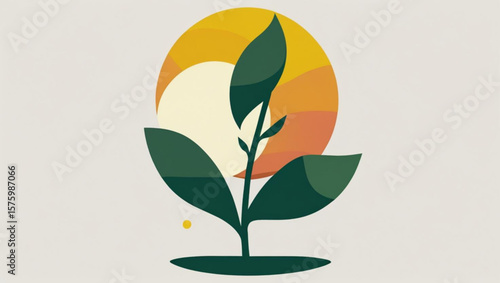 A stylized plant with a large, warm sun 