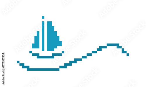 illustration ship logo vector pixel art
