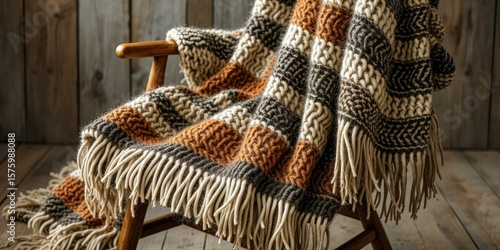 Wallpaper Mural Patterned Blanket on Rustic Wooden Chair Torontodigital.ca