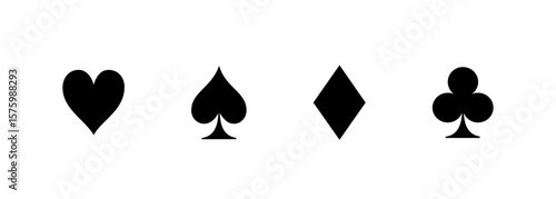Hearts and Spades, Diamonds and Clubs card vector set. Black playing cards icon. 4 card suits symbol