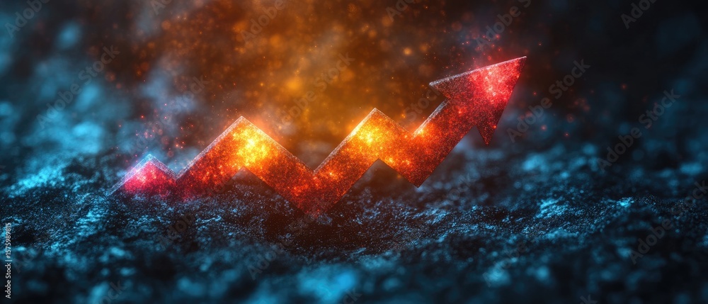Naklejka premium Fiery upward trend graphic on a dark surface.
