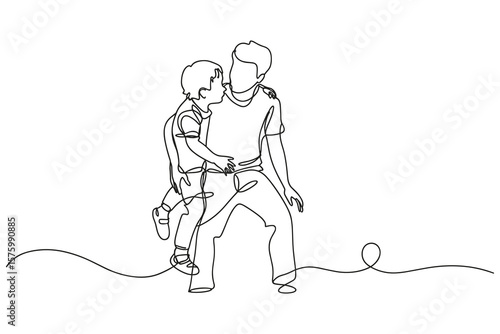 Minimalist Line Art Father and Child Embracing - Paternal Love Illustration