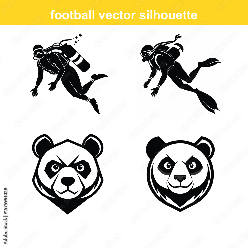 Obraz premium Diver,Underwater Diving,Black silhouette of a scuba diver wearing a wetsuit swimming underwater vector art,