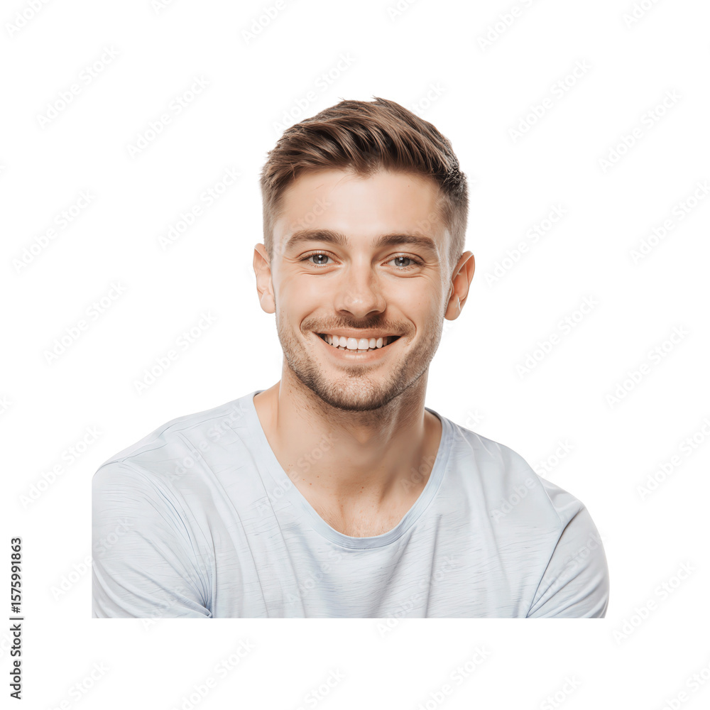 Obraz premium Portrait of A Man Smiling: Captivating portrait of a radiant smile in his eyes. The image exudes warmth and charisma.
