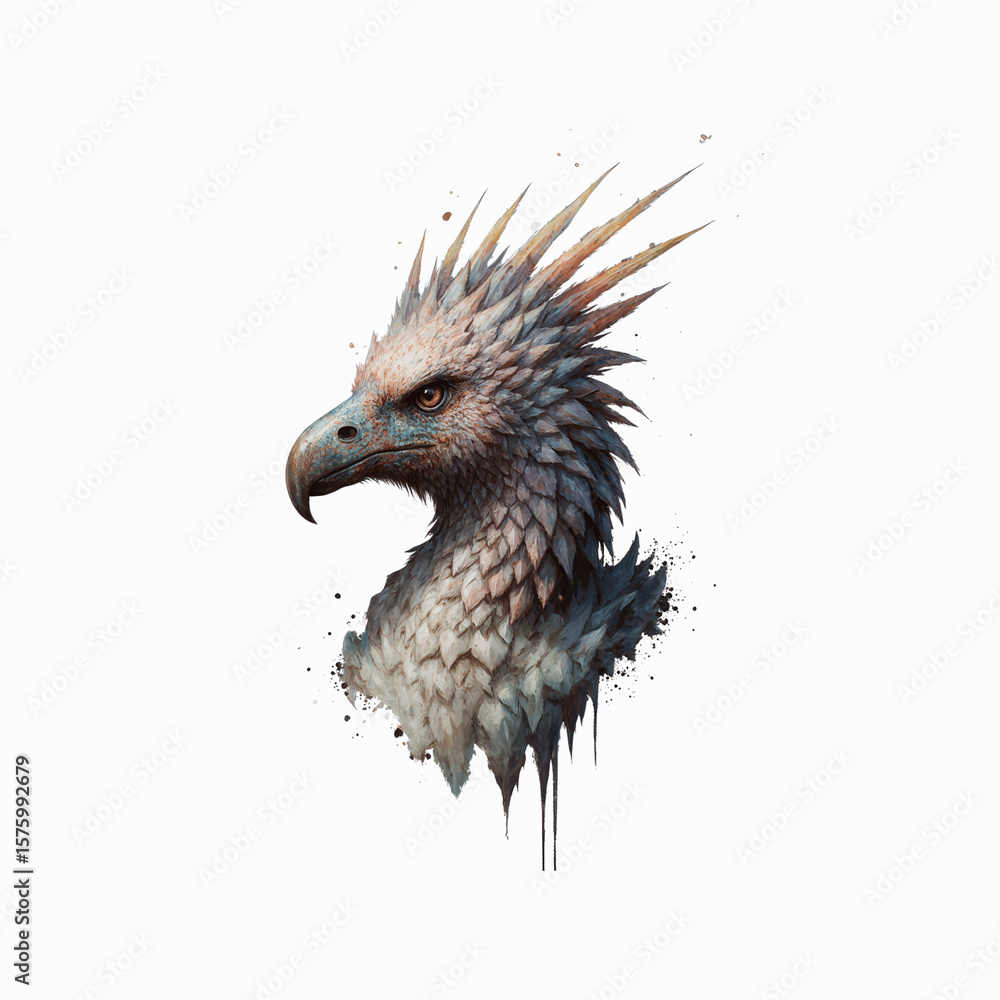Fototapeta premium Mythical Creature: A majestic griffin portrait, rendered in detailed watercolor style, with a piercing gaze and a powerful presence.