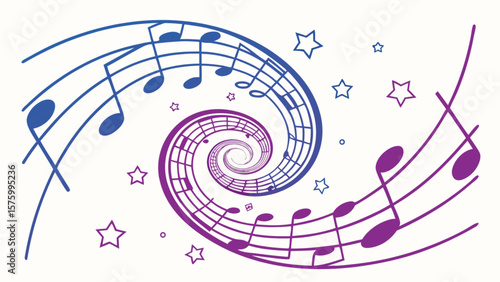 Music notes spiral background design for musical composition and creative music projects and artistic designs