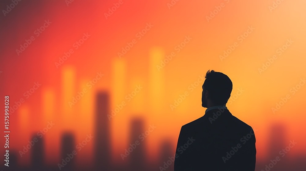 Fototapeta premium Businessman Silhouette at Sunrise, Success and Growth
