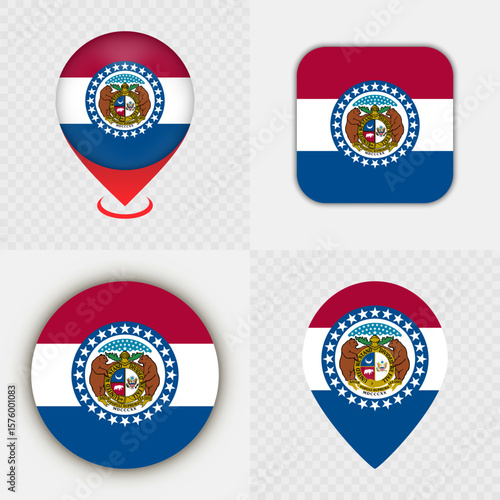Free Download Set of Missouri State Flag Icons and Map Pins. - GFXLoad
