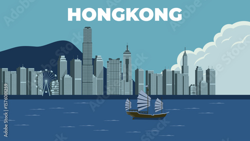 Hong Kong city travel background illustration