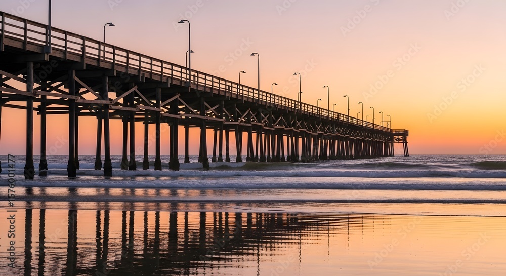 Fototapeta premium Pier at Sunset with Golden Reflections