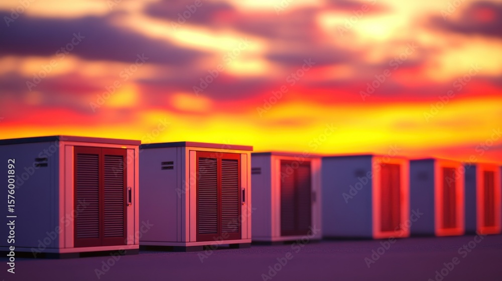 Naklejka premium Small storage units at sunset.