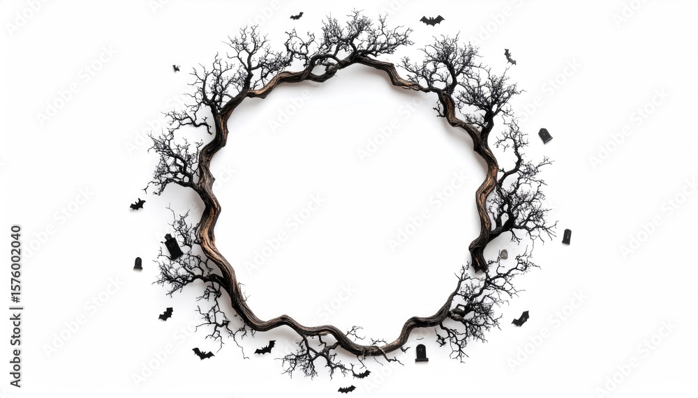 Obraz premium Halloween frame, circular, branches, bats