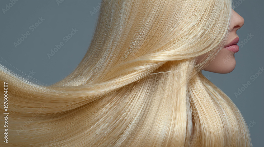 Naklejka premium Hair-focused studio portrait showcasing color, texture, and styling in clean lighting #11