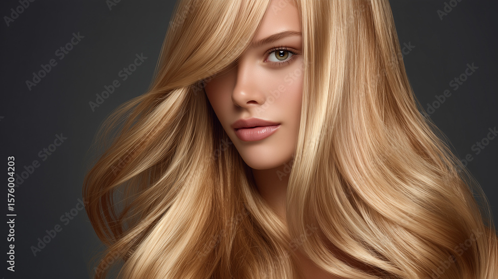 Naklejka premium Hair-focused studio portrait showcasing color, texture, and styling in clean lighting #13
